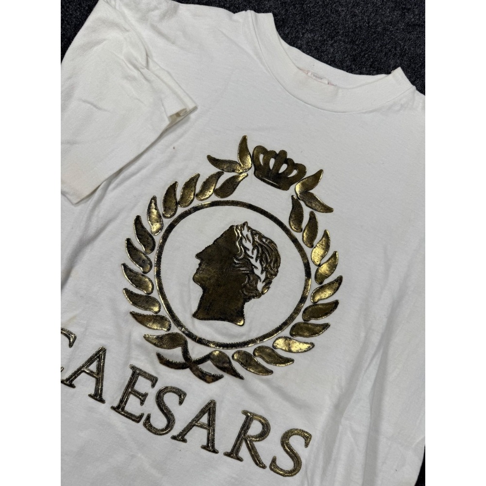 VTG Caesars Palace Casino T Shirt Large White Gold Logo Las Vegas Graphic